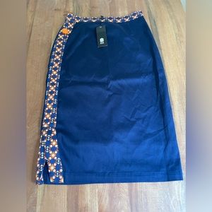 NWT Brooklyn Industries Navy "Cosmic" Pencil Skirt Orange Geometric Detail XS